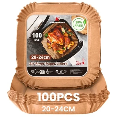 Afbeelding van KitchenBoss Airfryer bakpapier voor heteluchtfriteuse: 100 stuks 20 24 cm Air Fryer anti aanbaklaag waterdicht oliebestendig wegwerpschalen perkamentpapier liner COSORI, oven, magnetron
