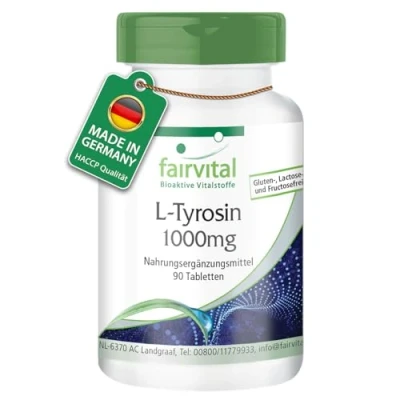 Afbeelding van Fairvital L Tyrosine 1000mg 90 tabletten per tablet op kwaliteit getest en hoog gedoseerd 100% veganistisch Made in Germany