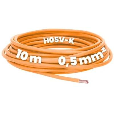 Afbeelding van Kalitec 10 meter H05V K 0,5 mm² oranje bedradingskabel I flexibele aderkabel PVC enkele ader draad mm2 bedrading fijndradig kabel eendraads schakeldraad