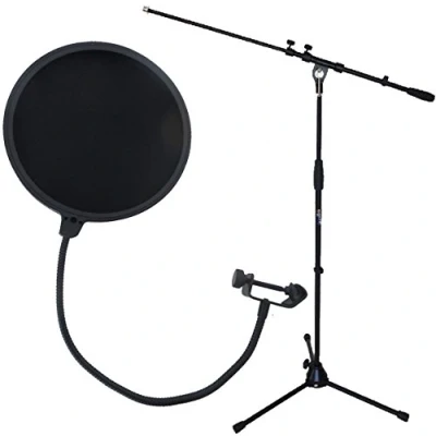 Afbeelding van Keepdrum MS106 microfoonstandaard statief + EMH019 popbescherming 2 laags nylon scherm popkiller popfilter dubbele 16,5 cm
