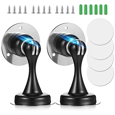 Afbeelding van magnetische deurstopper, vloer, zwart, wanddeurstopper, wandmontage, deurhouder, magnetisch, deurstop, roestvrij staal, vloerdeurstopper voor vloer of muur, 2