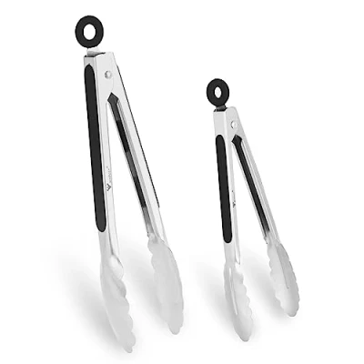 Afbeelding van WINPOST Roestvrijstalen keukentangenset, 2 21 cm, 27 roestvrij staal en antislip, hittebestendige handgreep, ideaal voor koken, salade, grillen (21 cm) + cm