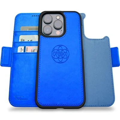 Afbeelding van Dreem Fibonacci compatibel met iPhone 14 Pro Max portemonnee case / 2 in 1 schokbestendig hoesje en afneembare veganistisch lederen folio, MagSafe compatibel, RFID bescherming [Oceaan]