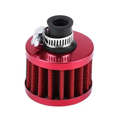 Afbeelding van 12mm Universal Car Clamp On Cold Intake Air Filter, High Flow Auto Filter Round Tapered for Scooter Atv Dirt Pit Bike Motorcycle Crankcase Vent Cover Breather(Red)