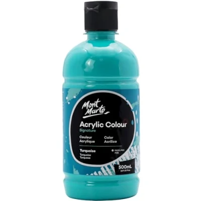 Afbeelding van Mont Marte Signature Blauw Turquoise Acryl Paint, 500 ml, Semi Matte Finish, Geschikt voor Canvas, Hout, Stof, Leather, Cardboard, Papier, MDF en Crafts