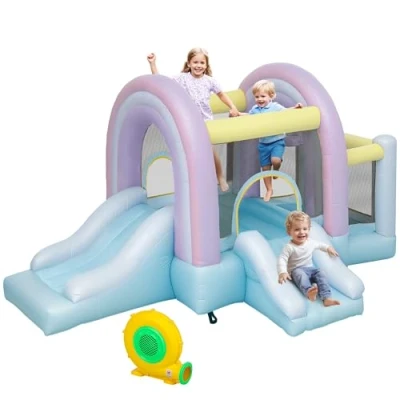 Afbeelding van AIYAPLAY Hüpfburg mit Gebläse, Rutsche, Sprung, Basketballkorb Aufblasbare Springburg Tragetasche für Indoor Outdoor Kinder von 3 8 Jahren, 340 x 220 180 cm