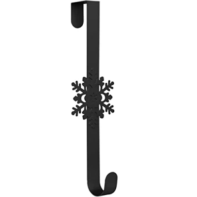 Afbeelding van TRIXES Zwarte kerstkrans met sneeuwvlok voordeurhaak voor kerst en winterdecoratie thuis, kantoor of kerstfeest, voordeur, kerstdecoratie