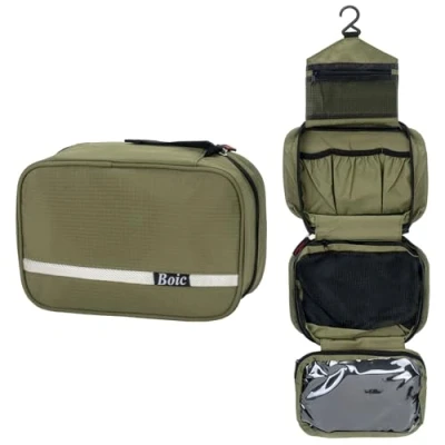 Afbeelding van Boic toilettas om op te hangen, voor reizen, vrouwen en heren, make uptas met 4 vakken, casual toilettas, camping, Oxford, Necessaire meisjes, groen, 24 x 10 15cm,
