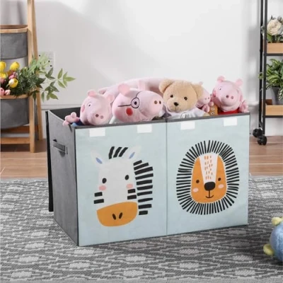 Afbeelding van Navaris speelgoedkist met deksel 62 x 33 40 cm Opbergbox voor de kinderkamer Opbergdoos speelgoed Groen leuke dierenprint