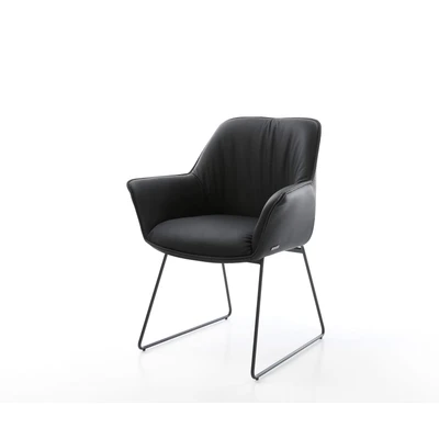 Afbeelding van Armleunstoel Keila Flex met armleuning slipframe zwart echt leer