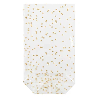 Afbeelding van HEKU 22 30542 1: 1000 bodemtas met gouden sterren, stabiele kruisbodem, afmeting 190x115x45mm, transparant
