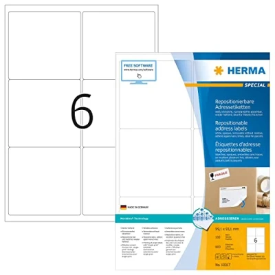 Afbeelding van Etiketten wit Movables/verwijderbaar 99,1x93,1 A4 600 st.