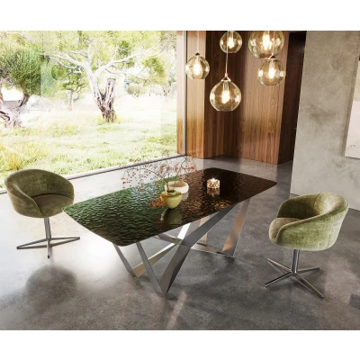 Afbeelding van DELIFE Eetkamertafel Edge Boot 200x100 Glas smelten rokerig zwart 3D Relief spider vlak staal RVS