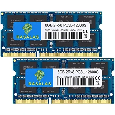 Afbeelding van Rasalas 16GB (2x8GB) DDR3L 1600MHz Sodimm 2Rx8 PC3L 12800S 8G DDR3 Notebook RAM PC3 12800 1.35V 204 Pin 1600 Geheugen CL11 Kit
