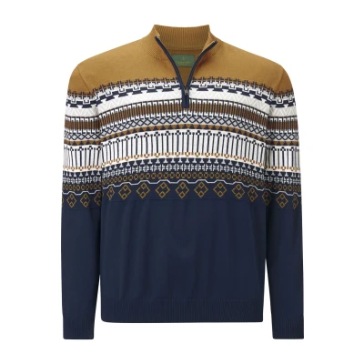 Afbeelding van Charles Colby +FIT Collectie trui EARL SENAN Plus Size donkerblauw/camelbruin
