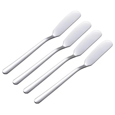 Afbeelding van VANRA Kaasstrooier Mes Set 4 delig RVS Botermes Kleine Sandwich Kruiderij Jam Brood Crème Canapé Messen Spatel 16,5 cm