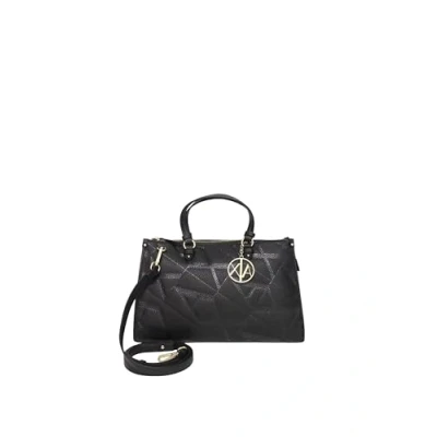 Afbeelding van Geometric Pattern Leather Handbag Wo Black