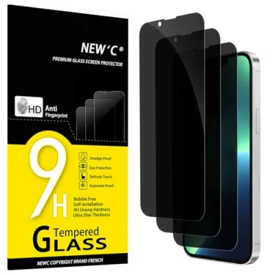 Afbeelding van NEW&#039;C 3 Stuks, Privacy Screen Protector voor iPhone 13 Pro Max, 14 Plus (6,7 inch), verbeterde 28 graden smalle privacyhoek, ultraduurzame 9H hardheid, bubbelvrij