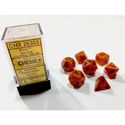 Afbeelding van Chessex Vuurgespikkelde Polydice Dobbelsteenset (7 stuks)
