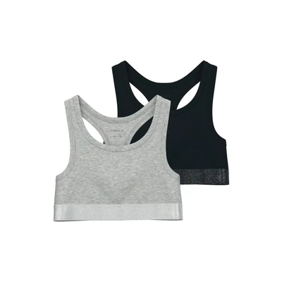 Afbeelding van NAME IT KIDS bh top set van 2 zwart/grijs melange
