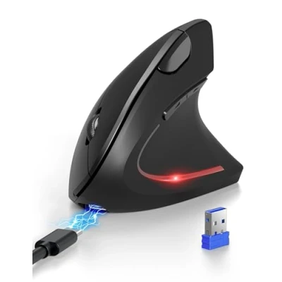 Afbeelding van TECKNET Ergonomische Bluetooth muis, oplaadbare draadloze verticale muis (BT 5.0/3.0 + 2.4G), 6 standen tot 4800 DPI, optische stille met USB A ontvanger, brede compatibiliteit