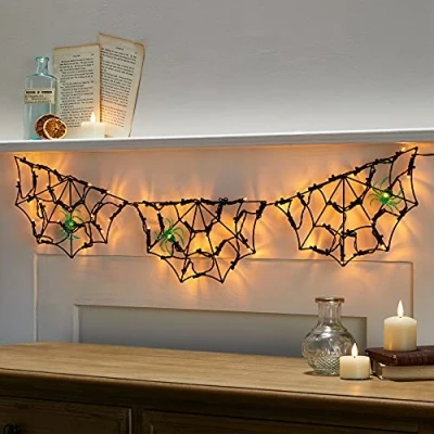 Afbeelding van Lights4fun 60 LED spinnenweb incl. 3 spinnen Halloween decoratie voor buiten met timer op batterijen