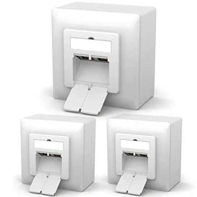 Afbeelding van HB DIGITAL 3x CAT 6a netwerkcontactdoos voor CAT.8, CAT.7, CAT.6A, CAT.6, CAT.5 installatiekabel met 2x RJ45 poort, opbouw en inbouwgegevensdoos, universeel, EIA/TIA 568AB 8P8C Gigabit Ethernet
