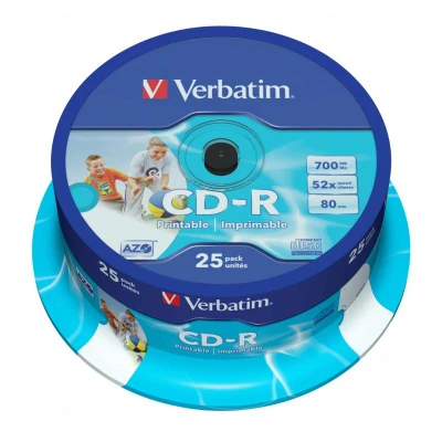 Afbeelding van CD R 80 Min/700 MB VERBATIM AZO Wide Inkjet Printable Cakebox 25 stuks