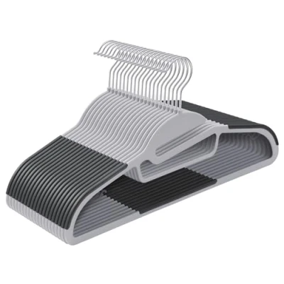 Afbeelding van SONGMICS Plastic kleerhanger, set van 20, kleerhanger met U vormige opening, antislip, ruimtebesparend, 0,5 cm dik, 41,5 breed, 360 draaibare haak, lichtgrijs donkergrijs CRP41G