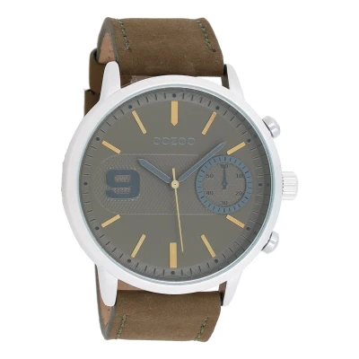 Afbeelding van OOZOO Timepieces Zilverkleurige horloge met groene leren band C8582