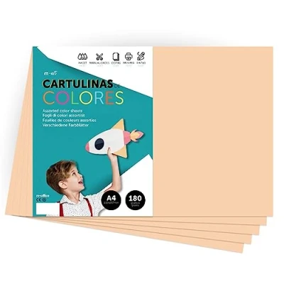 Afbeelding van Kleurenkarton, A4 intensieve kleuren, gekleurde vellen 180 g voor knutselwerk, afdrukken van je documenten en creatieve designs, kleurfolies · m office (50 vellen, vanille)