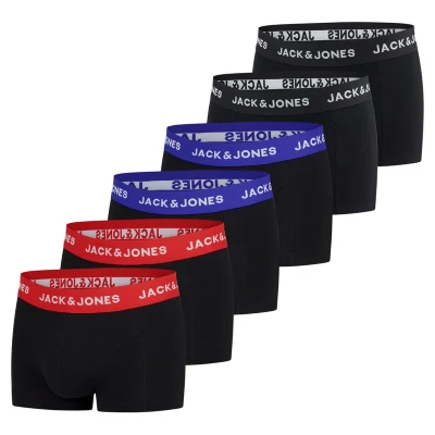 Afbeelding van JACK &amp; JONES Boxershorts voor heren, verpakking van 6 stuks, basic boxershorts, stretch onderbroeken, ondergoed, retroshorts, set, katoen, zwart, rood, groen, blauw, grijs, S, M, L, XL, XXL, 3XL,