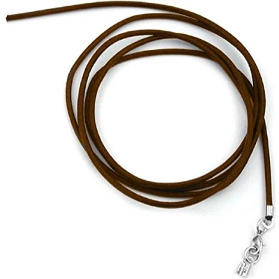 Afbeelding van Unbespielt Lederen band bruin 1m x 2 mm in te korten ronde ketting collier dames heren kinderen sluiting zilverkleurig, Leer, Geen edelsteen