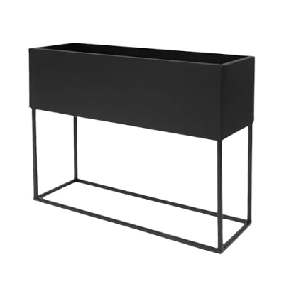 Afbeelding van Spetebo Metalen bloembak XL zwart met frame 42 x 35 cm plantenstandaard rechthoekig plantenbak binnendecoratie bloemenkruk bloempothouder pot