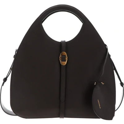 Afbeelding van Coccinelle Leren Handtas Schoudertas Cosima Handbag Grained Leather Bark Donkerbruin