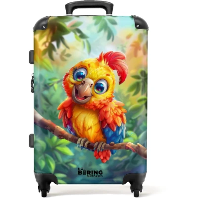 Afbeelding van NoBoringSuitcases.com® Kinderkoffer groot Kindertrolley koffer Papegaai Jungle Rolkoffer lichtgewicht Reiskoffer met 4 wielen Grote trolley XL 20 kg bagage