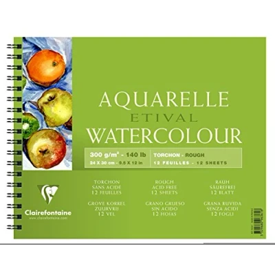 Afbeelding van Clairefontaine 96361C schilderblok, met dubbele spiraal aquarelpapier, grofkorrelige torchon, etival/cellulose, 24 x 30 cm, 12 vellen, 250 g, wit