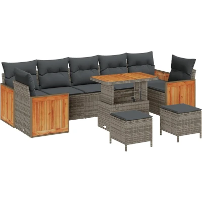 Afbeelding van vidaXL 10 Delige Tuin Sofa Set met Kussens Grijs Poly Rattan Acaciahout
