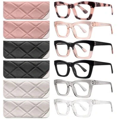 Afbeelding van CCVOO 6 Pack Oprah Style Reading Glasses for Women Blue Light Blocking Computer Square Readers with Spring Hinge Men (A1 Mix, 3.0)