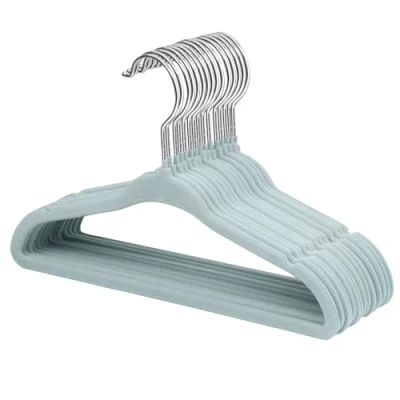 Afbeelding van ManGotree Kleerhangers voor baby‘s, met fluweel, pasgeborenen, 28 cm, kindermaat, 360 graden draaibaar, ultradun en ontwerp dat wegglijden voorkomt, 15 stuks, lichtblauw