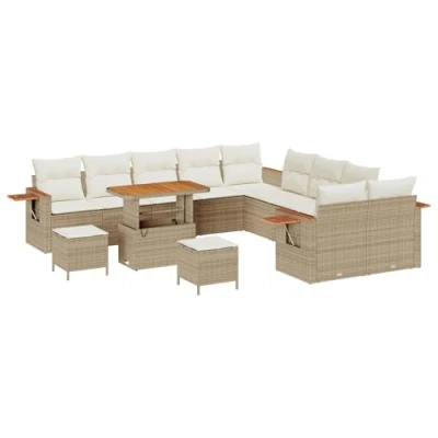 Afbeelding van vidaXL 13 delige Tuin Sofa Set met Kussens Beige Poly Rattan Acacia, 3 Eet Acacia