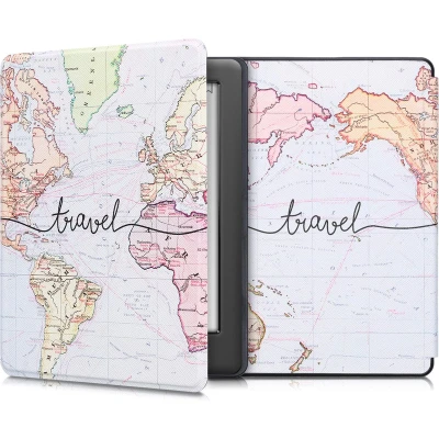 Afbeelding van kwmobile e reader hoesje compatibel met Kobo Glo HD/Touch 2.0 Magneetsluiting Ereader case Travel Wereldkaart in zwart/meerkleurig