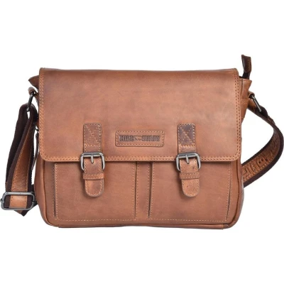 Afbeelding van Hillburry Lederen aktetas / schoudertas crossbody tas Bruin Camel Cognac