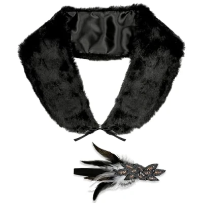 Afbeelding van Widmann Jaren 20 Danseressen Kostuum Charleston Flapper Set Stola En Hoofdband Zwart Carnavalskleding Verkleedkleding