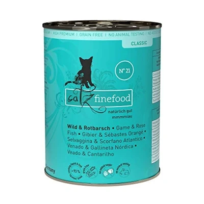 Afbeelding van catz finefood N 21 Wild &amp; Roodbaars Fijnvoeding kattenvoer nat, verfijnd met aardappel bosbessen, 6 x 400 g blikjes