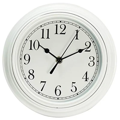 Afbeelding van Topkey stille wandklok keuken 9 inch retro niet tikkende decoratieve slaapkamer kantoor wit