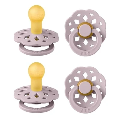 Afbeelding van BIBS Bohemen fopspeen 4 pack. BPA vrij, kersenvorm tepels. Natuurlijk rubber/latex, gemaakt in Denemarken, maat 1 (0 6 maanden), Dusty Lilac