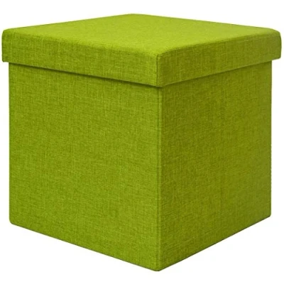 Afbeelding van DuneDesign Opvouwbare kruk 38 cm voetenbank gestoffeerde met ca. 42 L opbergruimte zitkubus zitkast Ottoman linnen groen