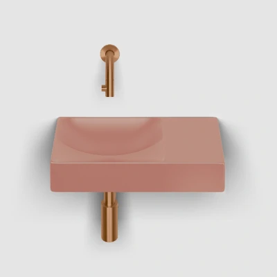 Afbeelding van Clou Vale Fontein Zonder Kraangat Rechts Met Geintegreerde Afvoer Mat Roze Keramiek 38 cm