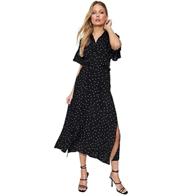 Afbeelding van Trendyol Zwarte Maxi Viscose Geweven Overhemdjurk Met Stippen En Riem Twoss19El0094